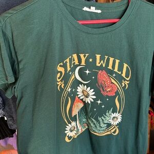 Green Graphic Tee with Stay Wild Design